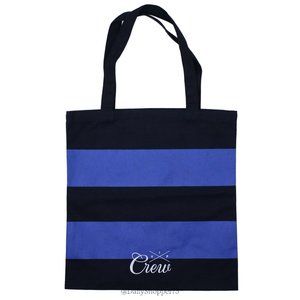 J. Crew VIP Black & Dark Periwinkle Blue Striped Canvas Rugby Tote Bag